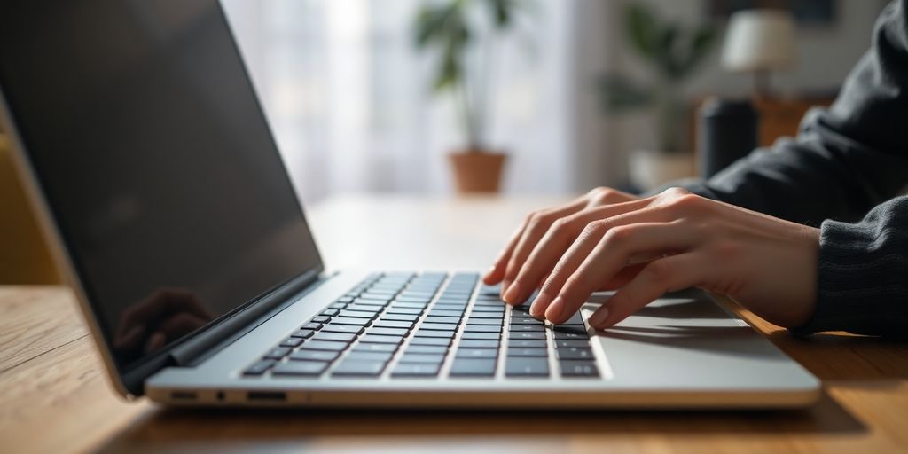 En person foran en bærbar computer