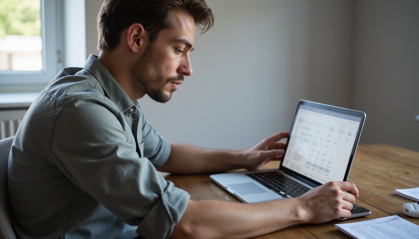 En person studerer prisforskelle ved en computer ved et skrivebord.