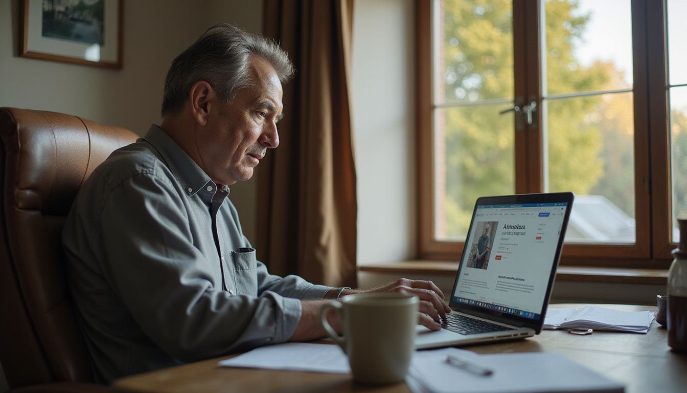 En ældre mand arbejder koncentreret ved sit hjemmekontor.